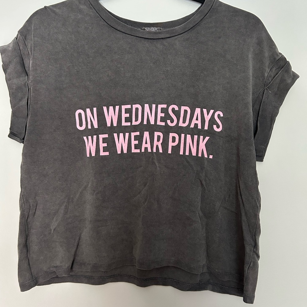 Brandy Melville Charcoal Tee with Pink Text *worn once*